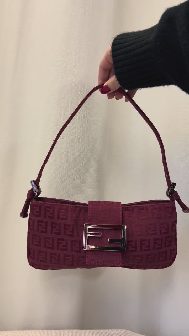 FENDI Mini Baguette Shoulder Bag Red Canvas
