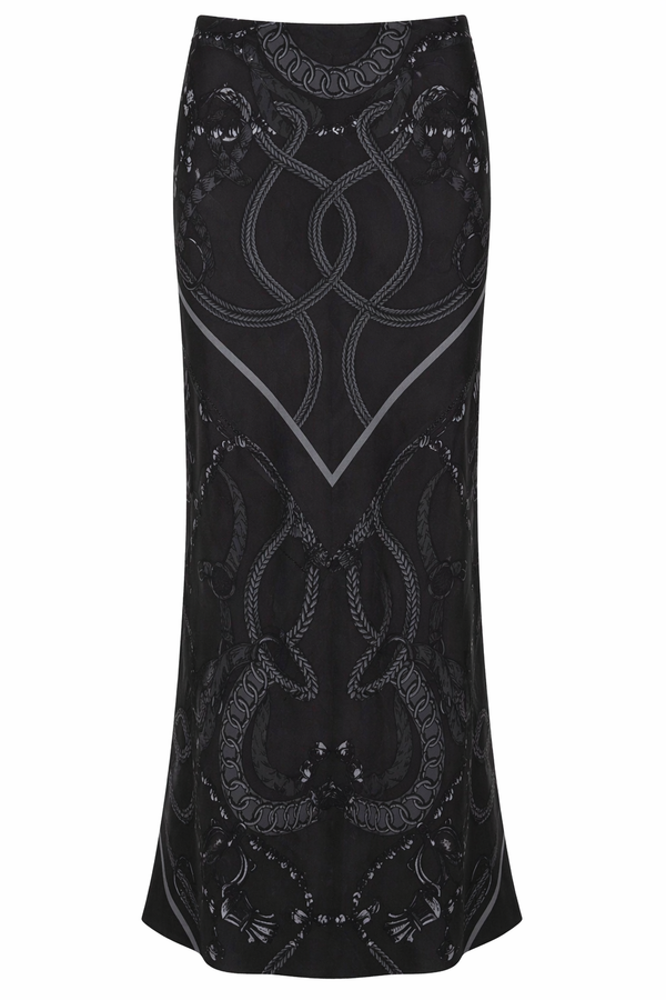HERMÈS Midi Skirt Palefroi Remix Silk Black Grey