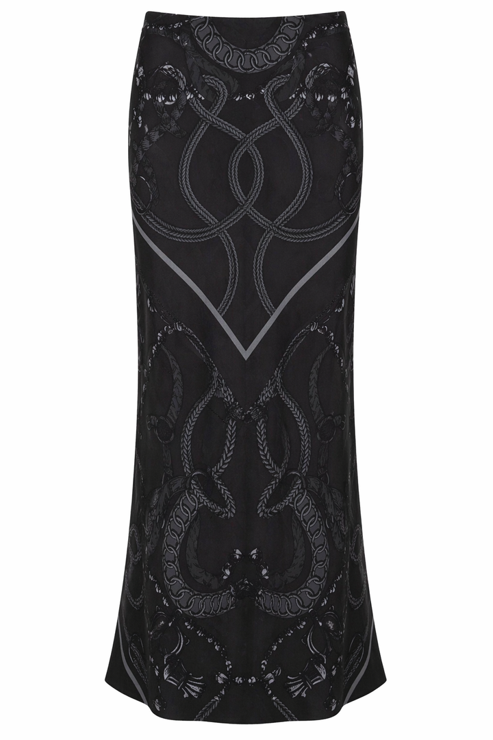 HERMÈS Midi Skirt Palefroi Remix Silk Black Grey