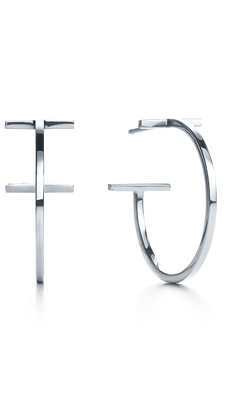 TIFFANY&Co. T Wire Hoop Earring Sterling Silver
