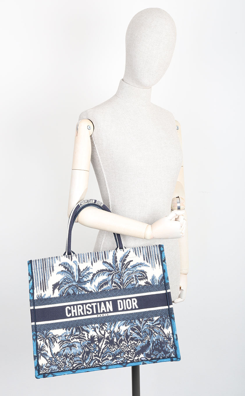 CHRISTIAN DIOR Palm Tree Book Tote Large Blue