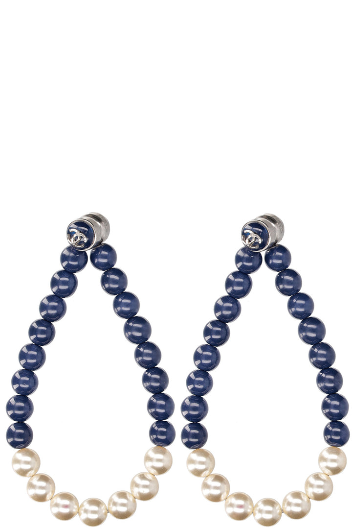 CHANEL Magnetic Earclips Pearls Blue White