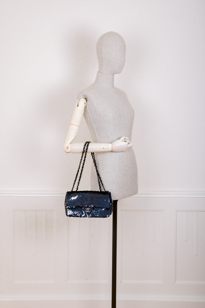 CHANEL Single Flap Bag Sequins Blue 2013