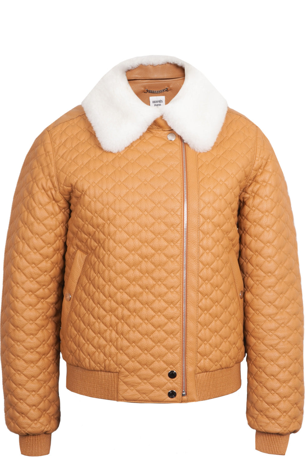 HERMÈS Quilted Leather Bomber Jacket Cognac