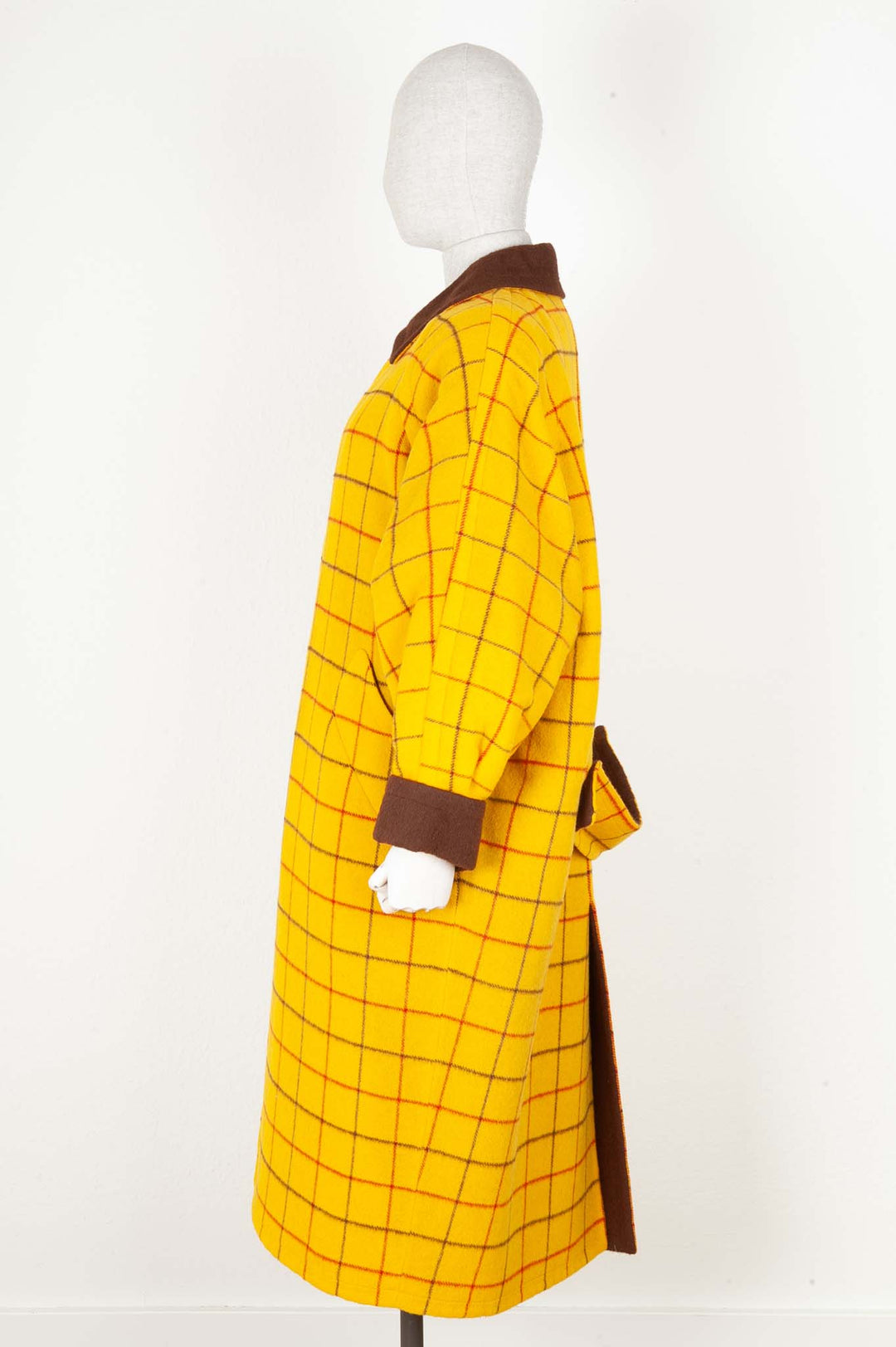 HERMÈS Manteau Laine Carreaux Jaune