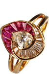 VINTAGE Ring 18K Gold Diamonds Rubies