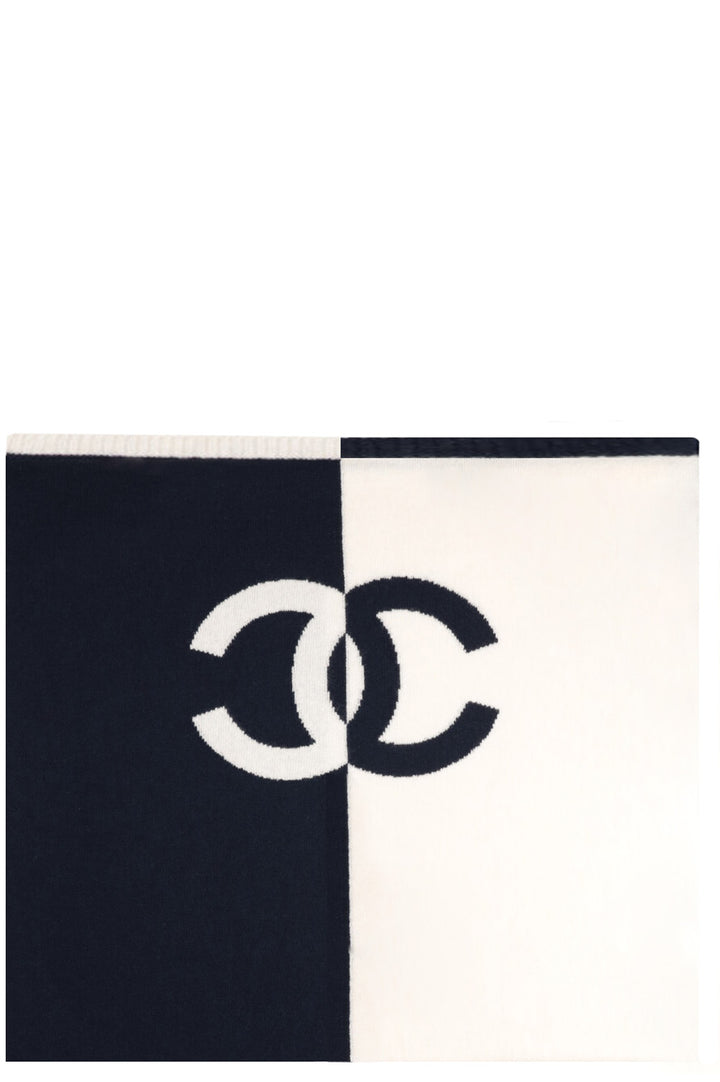 CHANEL CC Scarf Cashmere White Blue