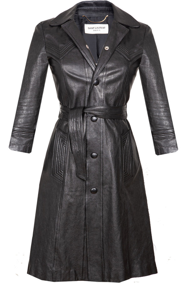 SAINT LAURENT Manteau en Cuir Noir
