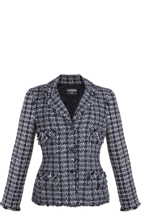 Chanel Tweed Jacket Darkblue Grey