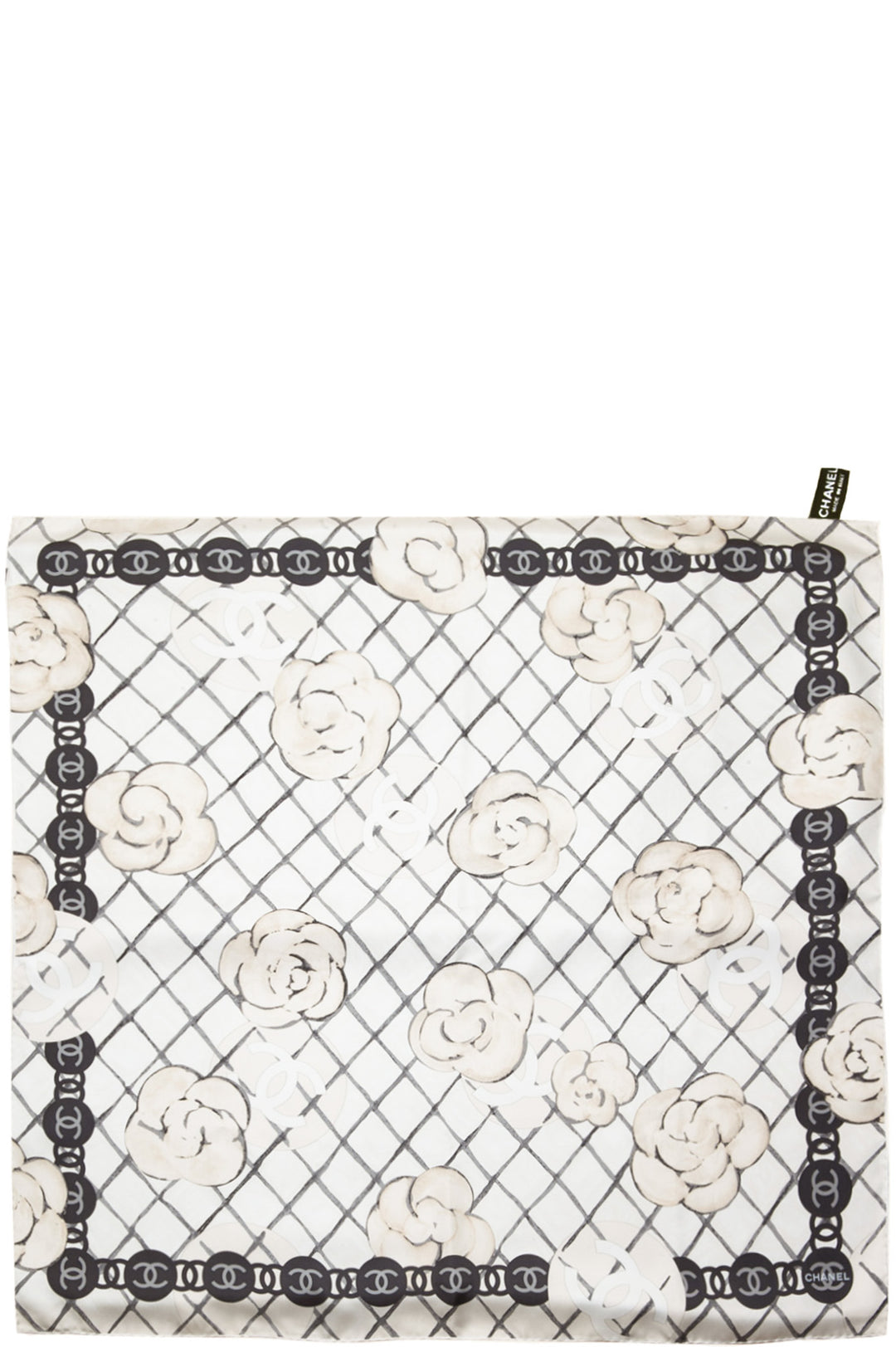 CHANEL CC Camelia Scarf 90 White