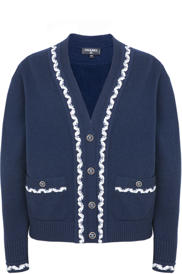 Chanel SS 2021 Patch Pocket Knit Cardigan Navy