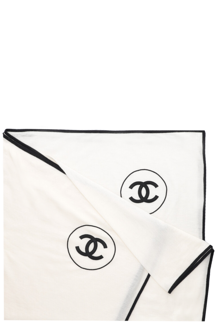 Chanel CC Scarf Cashmere Silk White Black