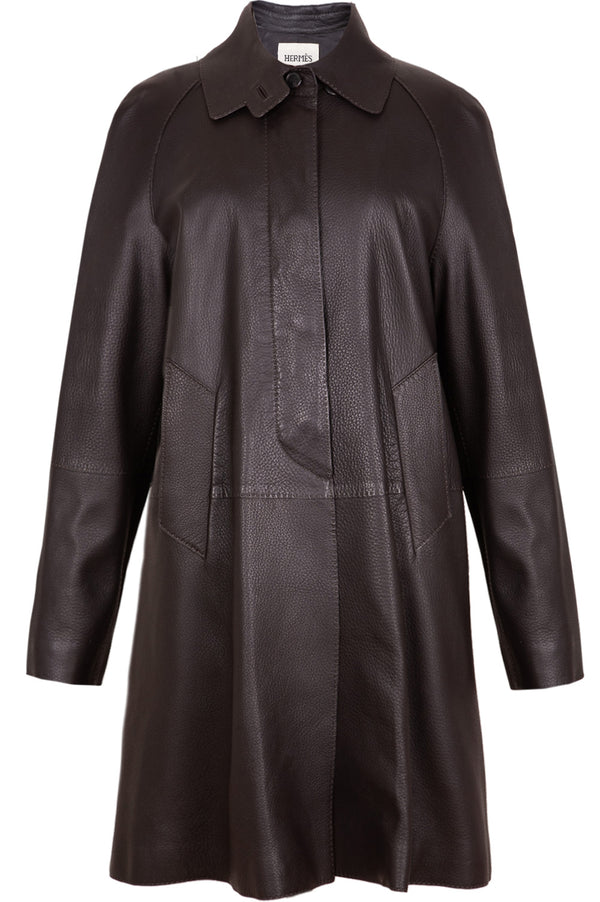 HERMÈS Manteau Cuir De Cerf Marron