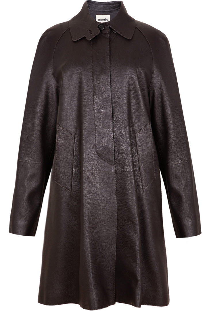 HERMÈS Manteau Cuir De Cerf Marron