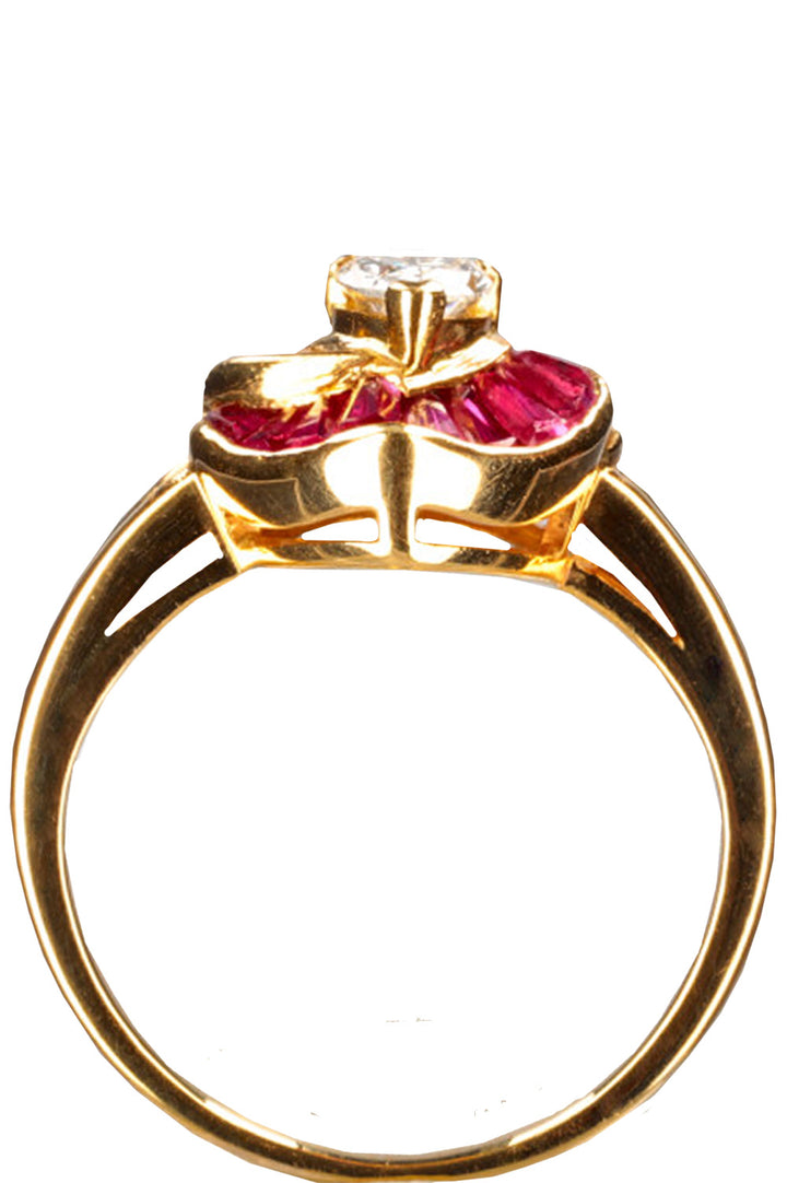 VINTAGE Ring 18K Gold Diamonds Rubies