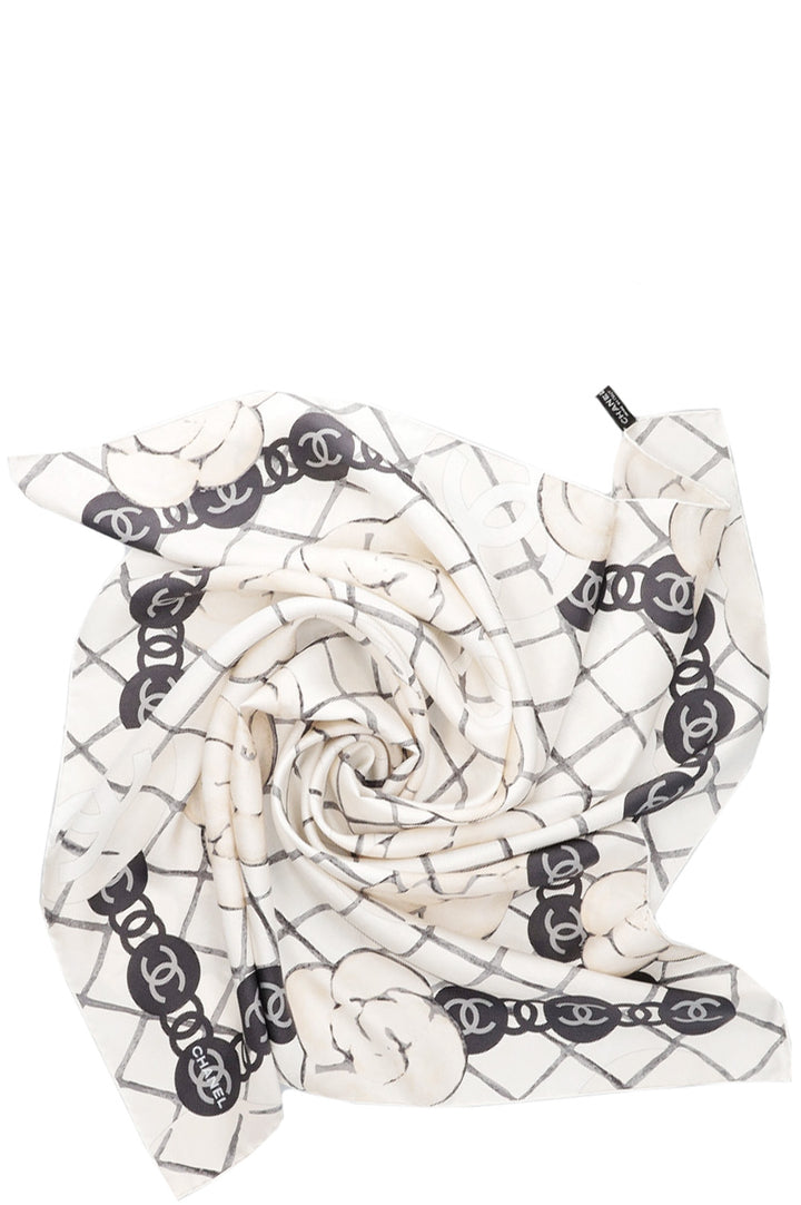 CHANEL CC Camelia Scarf 90 White