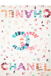 CHANEL Scarf Cashmere Tag Print White