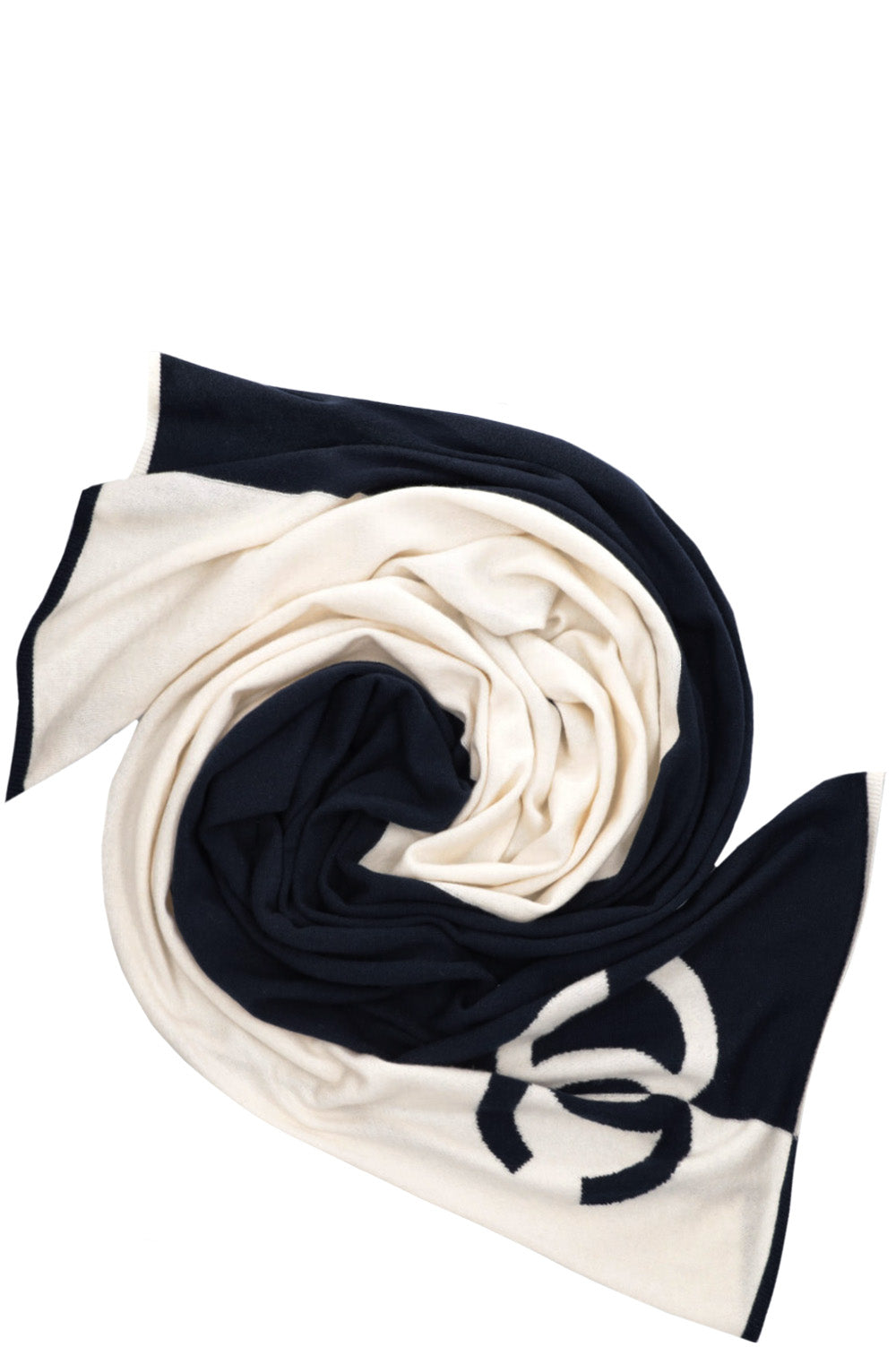 CHANEL CC Scarf Cashmere White Blue