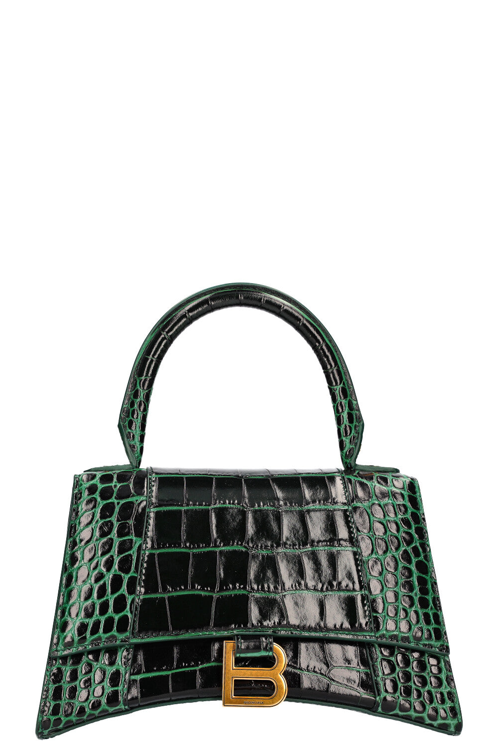 BALENCIAGA Hourglass S Croc Embossed Green