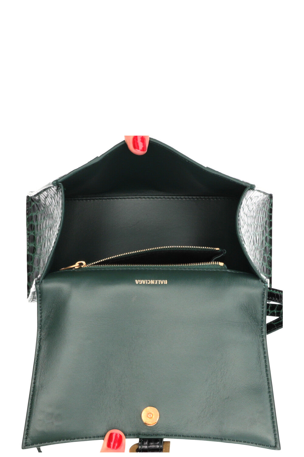 BALENCIAGA Hourglass S Croc Embossed Green