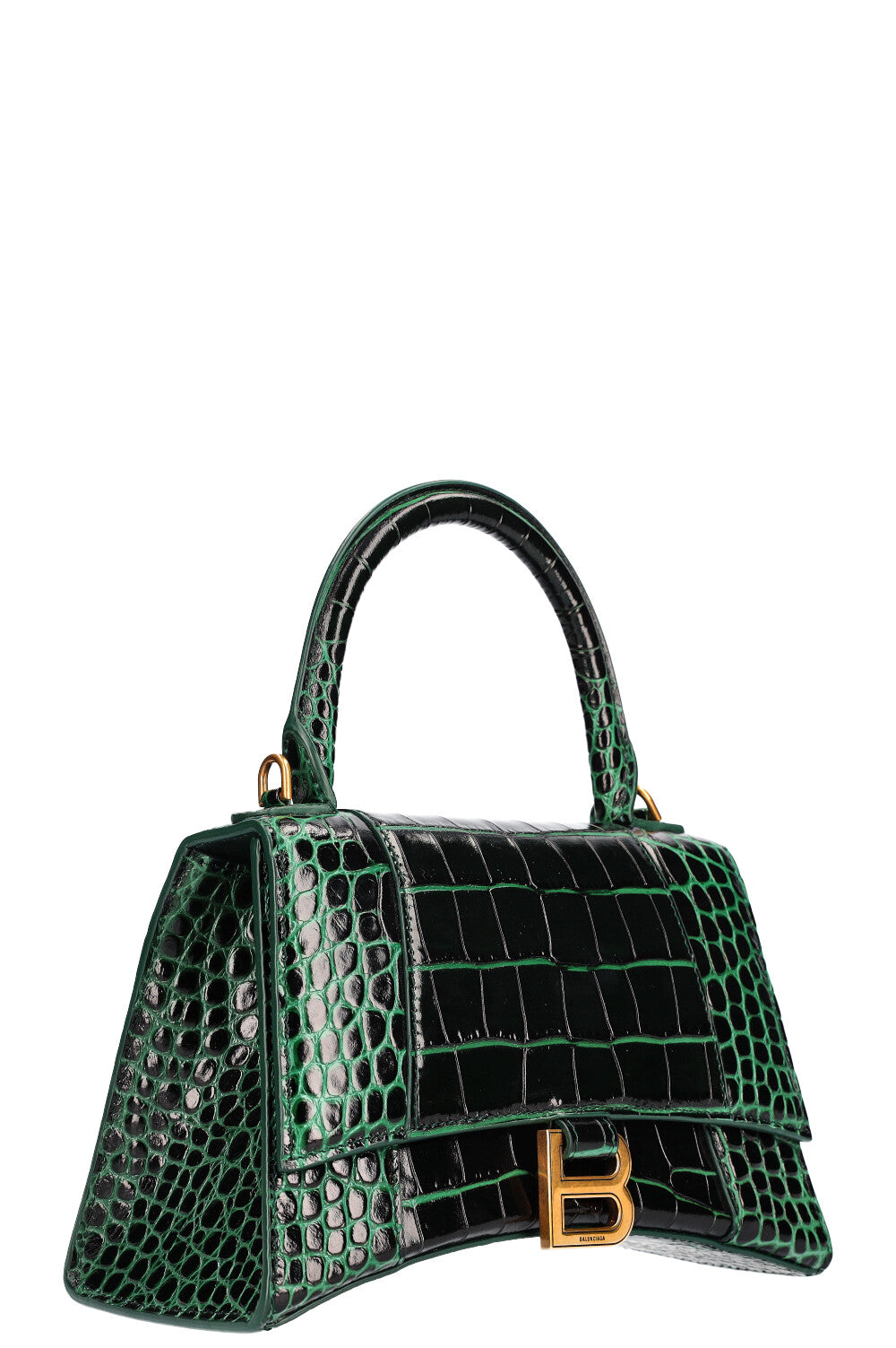 BALENCIAGA Hourglass S Croc Embossed Green