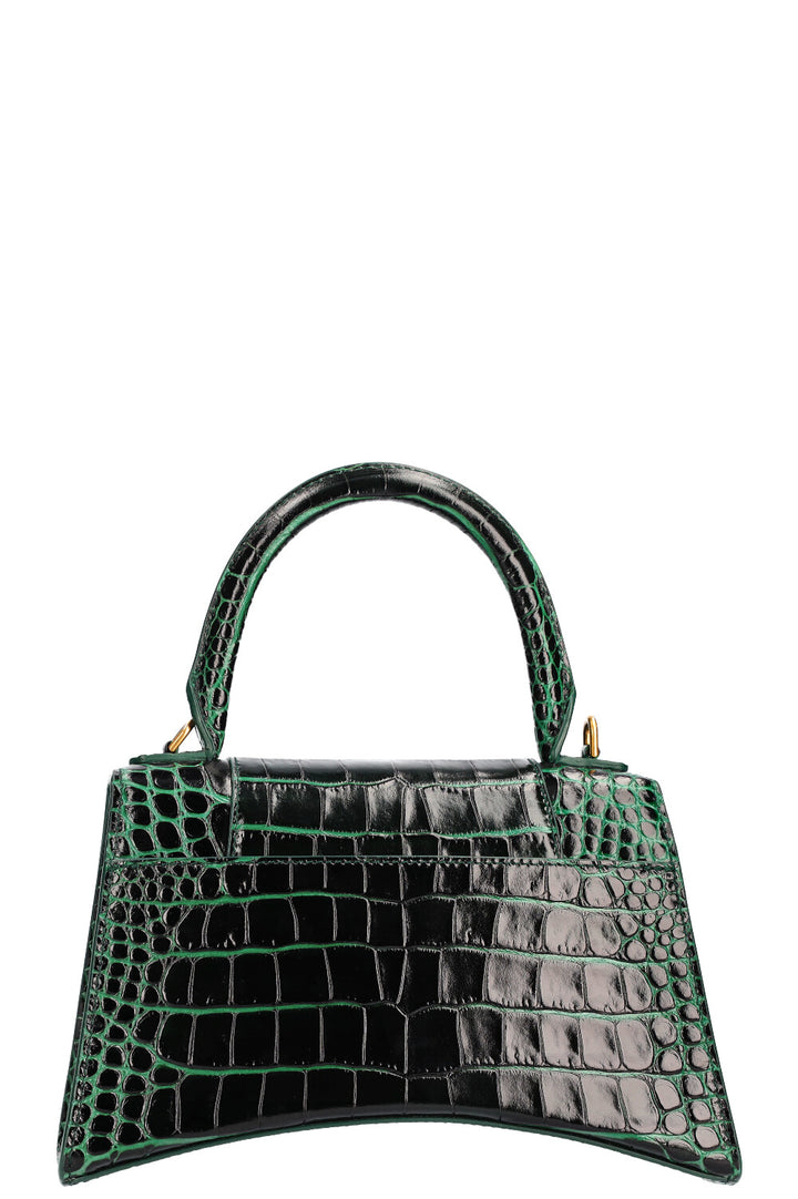 BALENCIAGA Hourglass S Croc Embossed Green