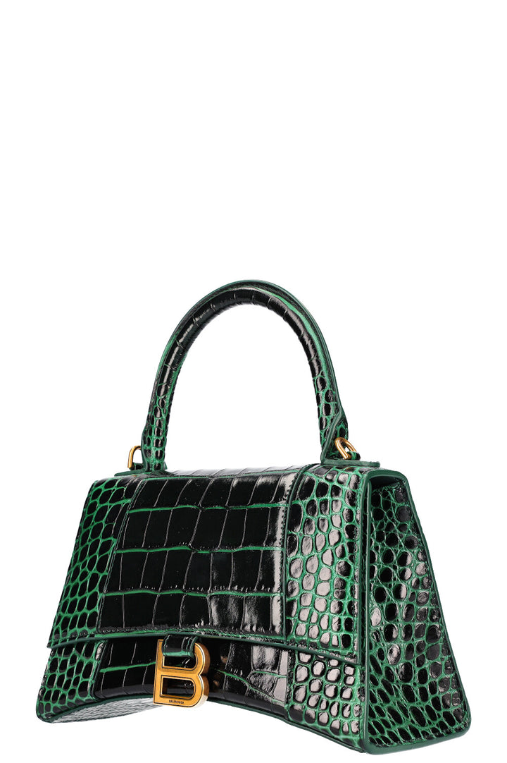 BALENCIAGA Hourglass S Croc Embossed Green