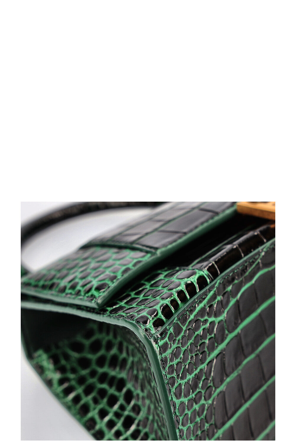 BALENCIAGA Hourglass S Croc Embossed Green