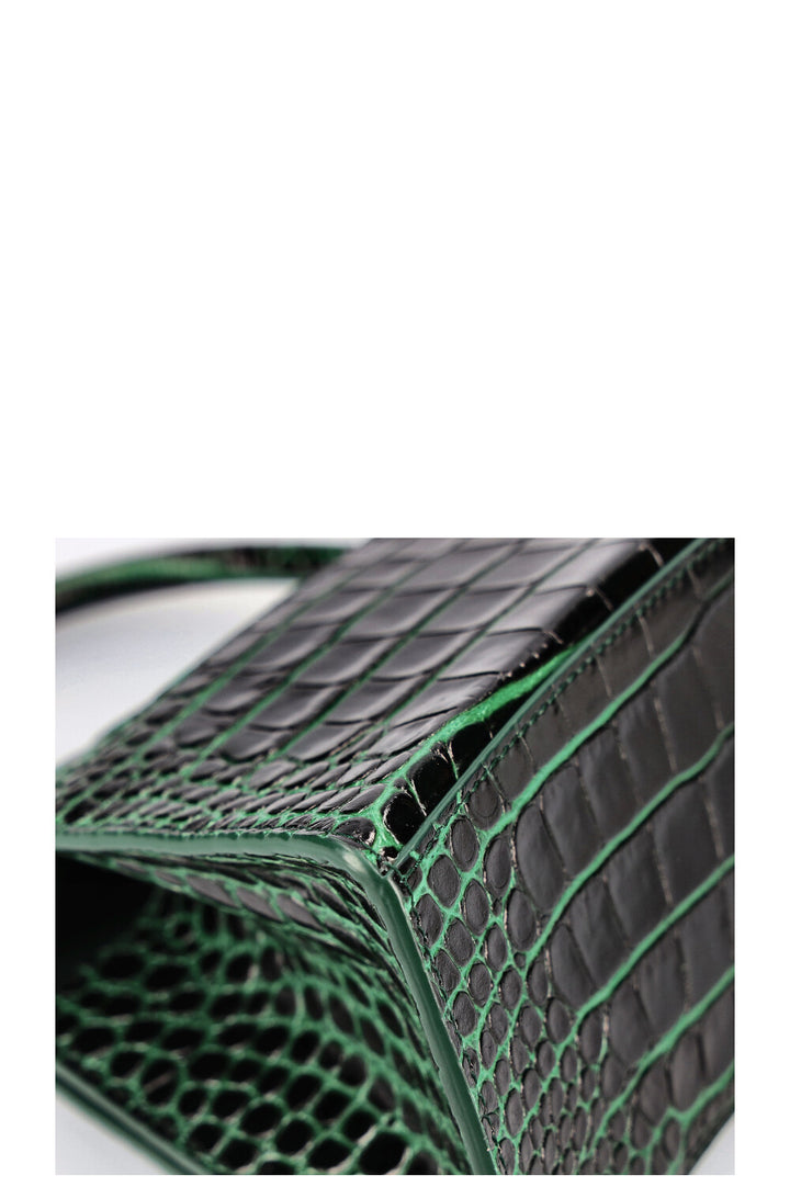 BALENCIAGA Hourglass S Croc Embossed Green