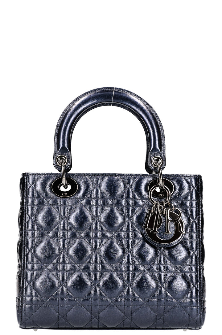 CHRISTIAN DIOR Lady Dior Medium Metallic Navy