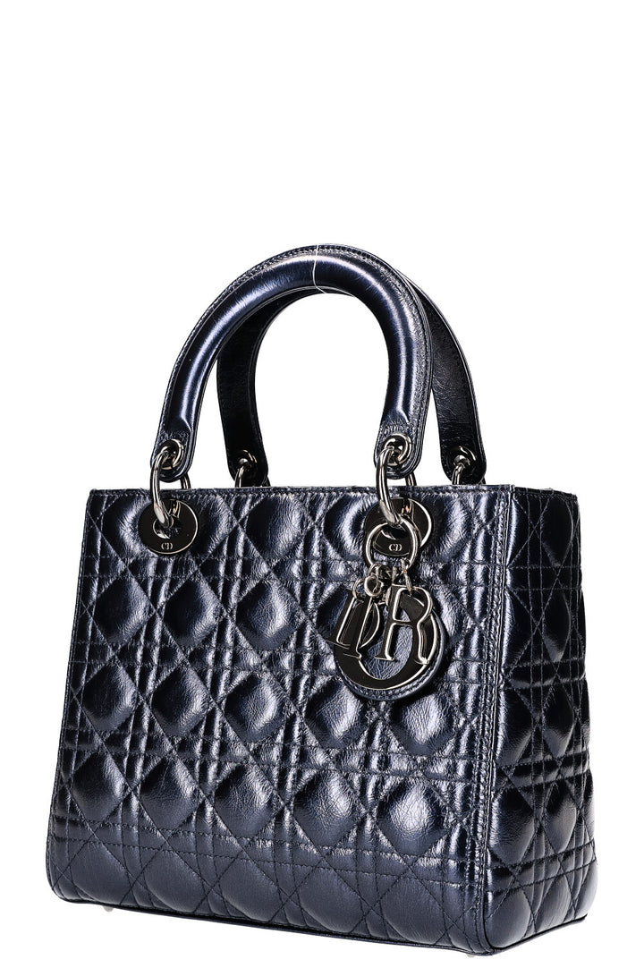 CHRISTIAN DIOR Lady Dior Medium Metallic Navy