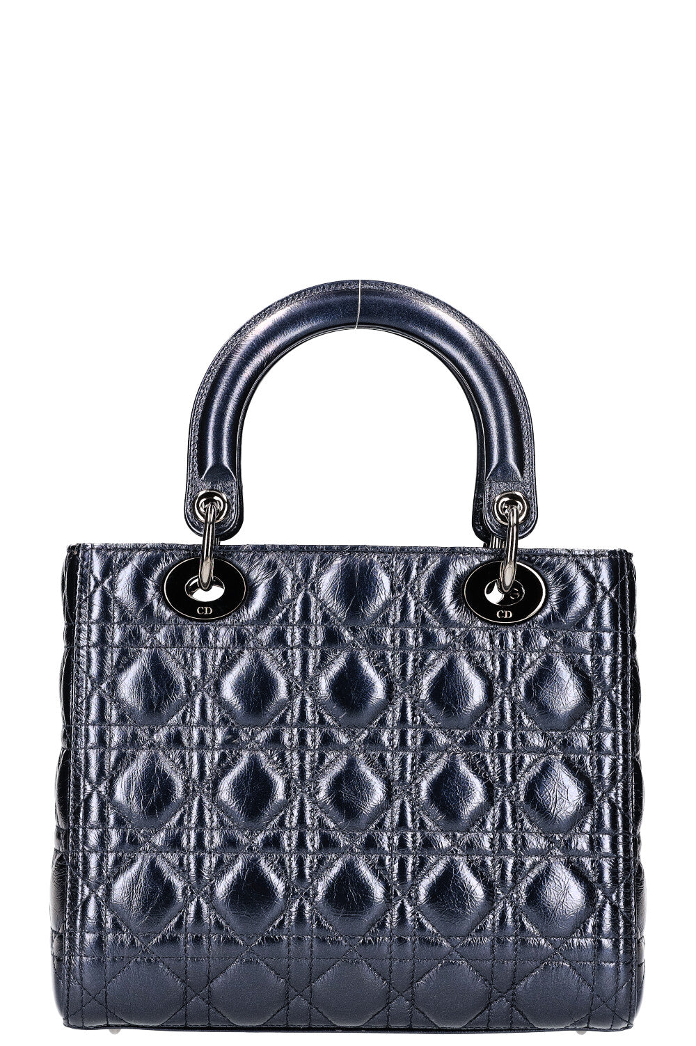 CHRISTIAN DIOR Lady Dior Medium Metallic Navy