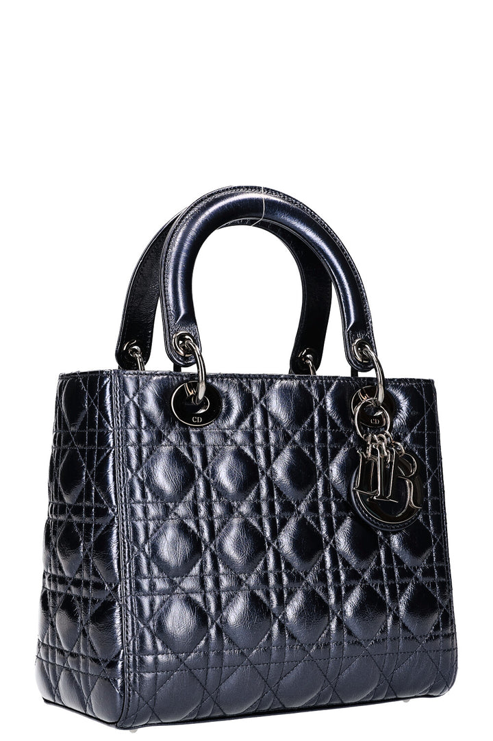 CHRISTIAN DIOR Lady Dior Medium Metallic Navy