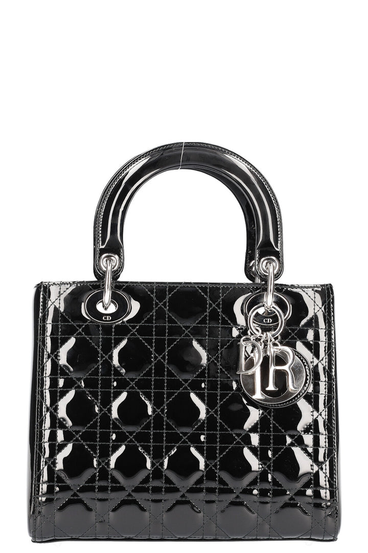 CHRISTIAN DIOR Lady Dior Medium Patent Black