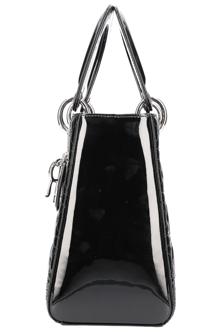 CHRISTIAN DIOR Lady Dior Medium Patent Black