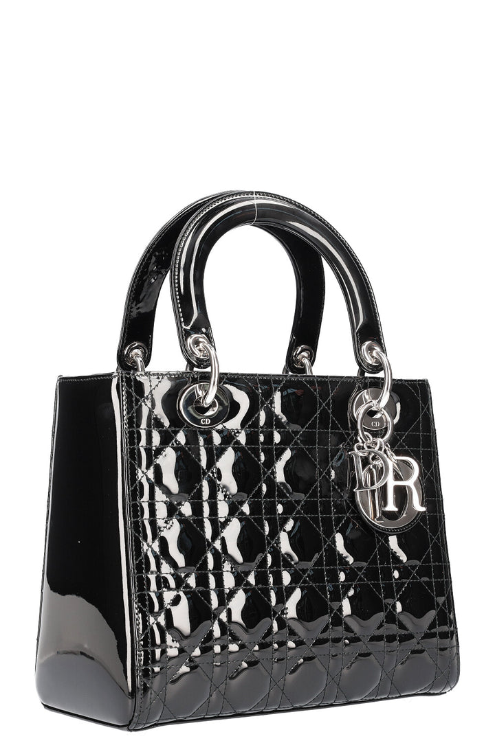 CHRISTIAN DIOR Lady Dior Medium Patent Black