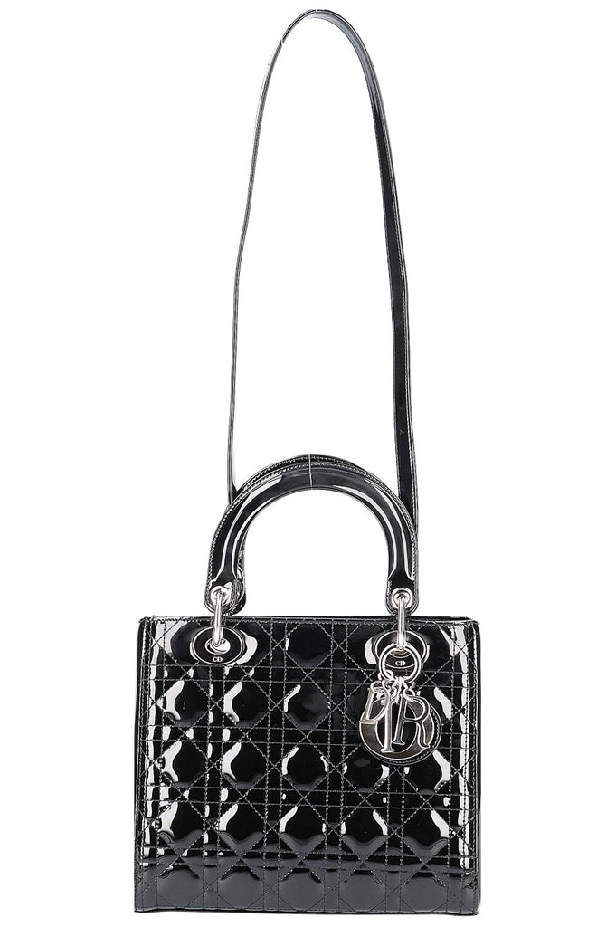 CHRISTIAN DIOR Lady Dior Medium Patent Black REAWAKE