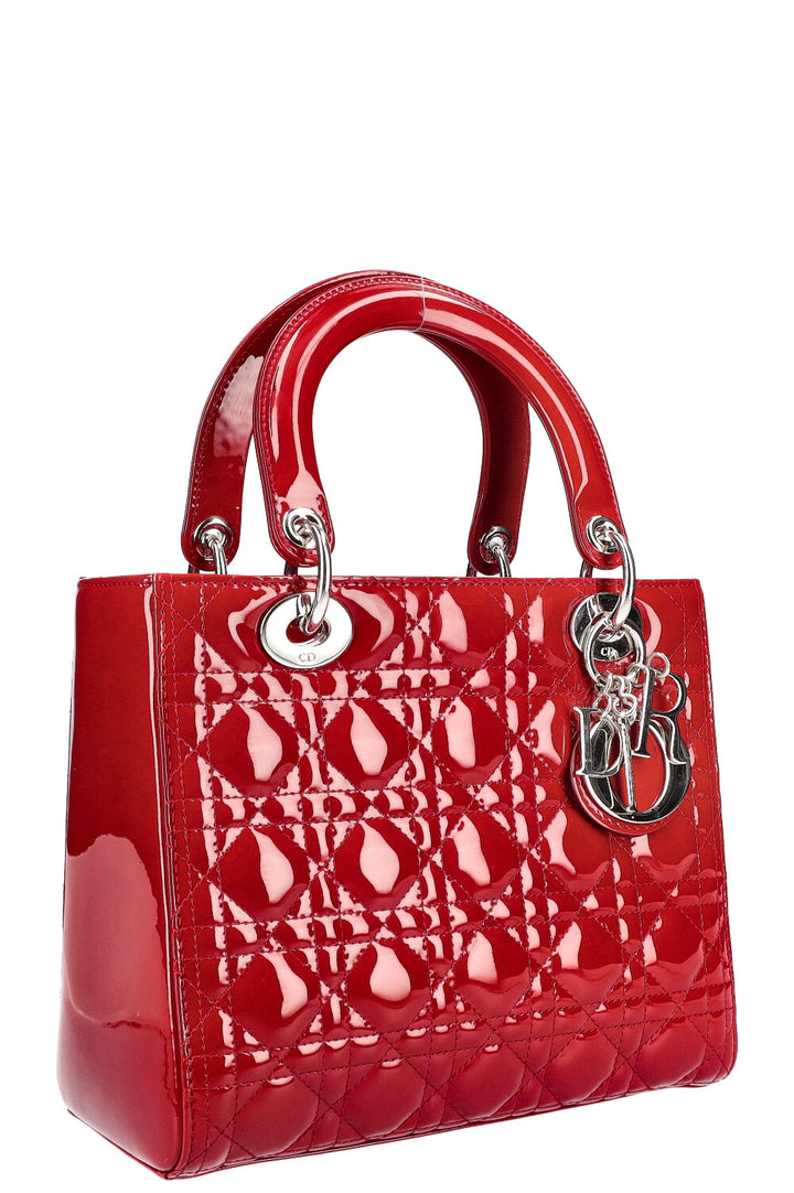 CHRISTIAN DIOR Lady Dior Medium Patent Red