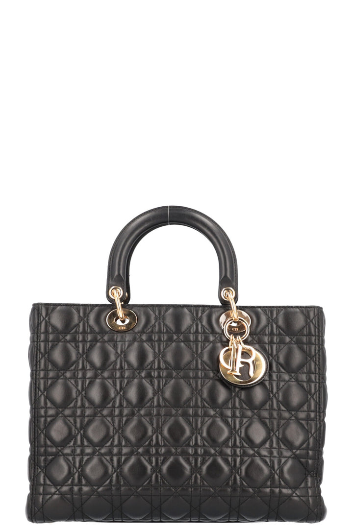 Christian Dior Lady Dior Bag Large Black Gold