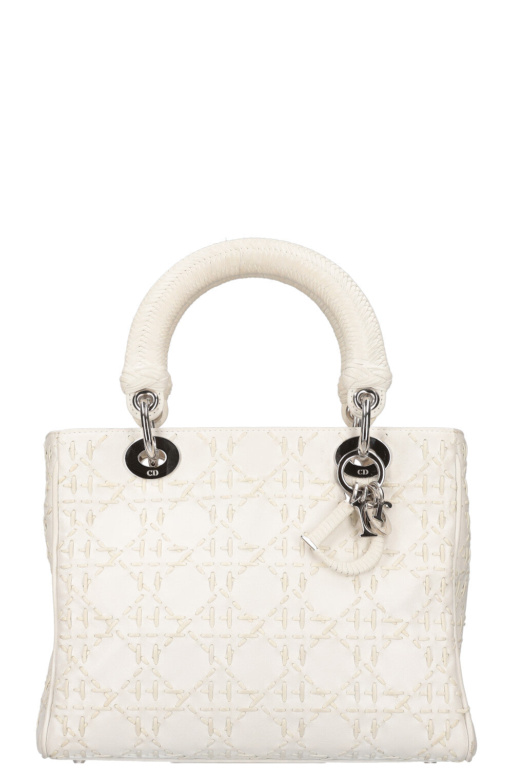 CHRISTIAN DIOR Lady Dior Whip Stitch White