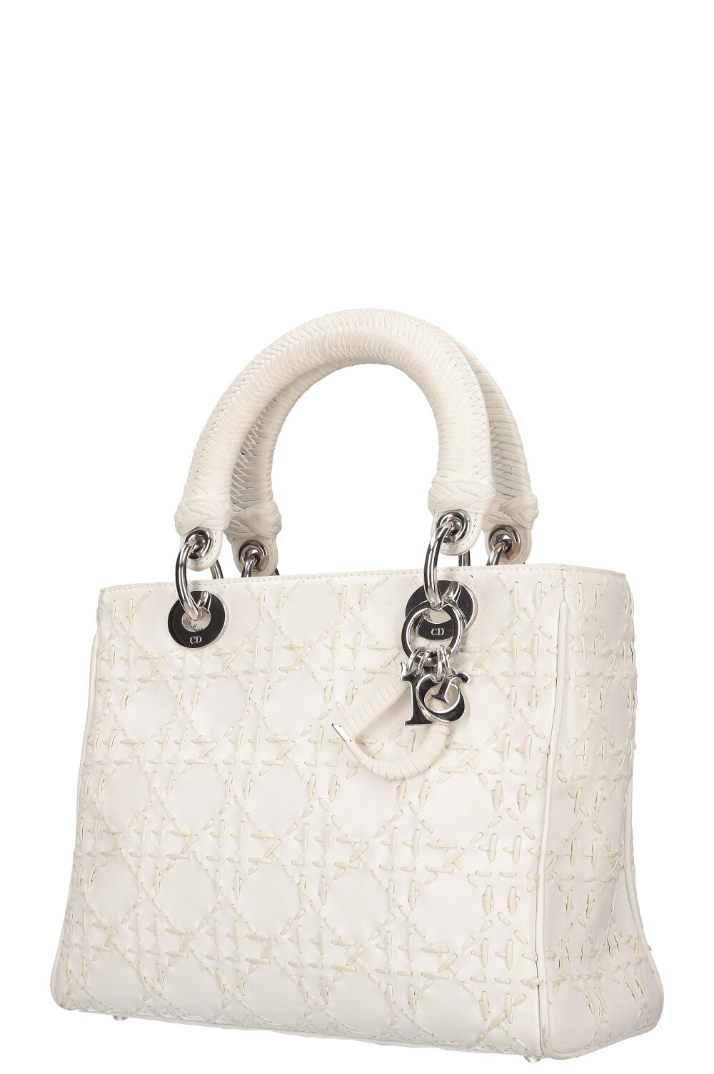 CHRISTIAN DIOR Lady Dior Whip Stitch White