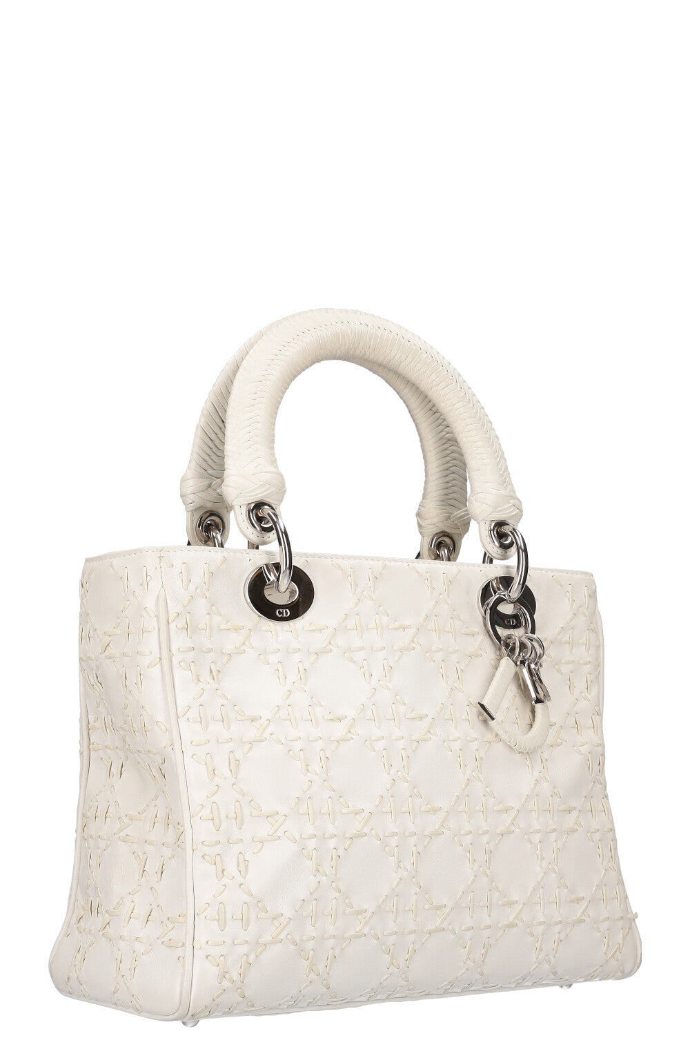 CHRISTIAN DIOR Lady Dior Whip Stitch White