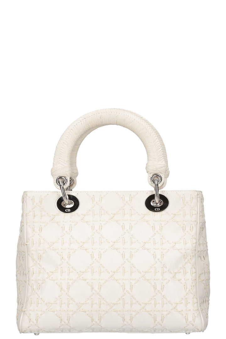 CHRISTIAN DIOR Lady Dior Whip Stitch White