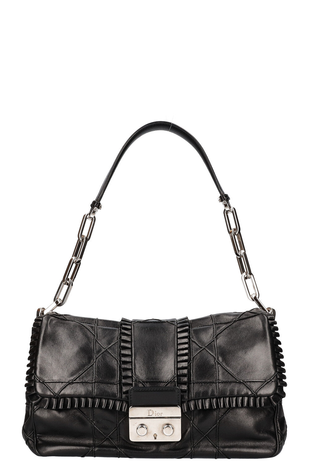 CHRISTIAN DIOR New Lock Ruffle Flap Bag Black