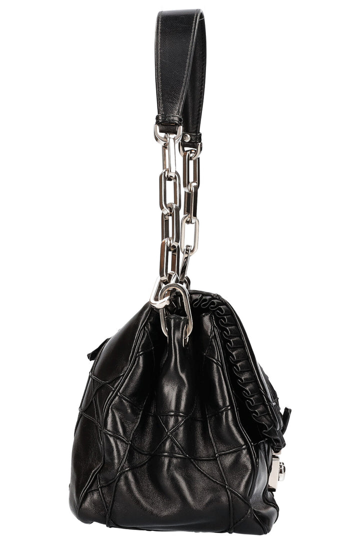 CHRISTIAN DIOR New Lock Ruffle Flap Bag Black