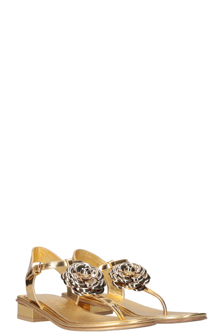 CHANEL Camellia Flats Gold