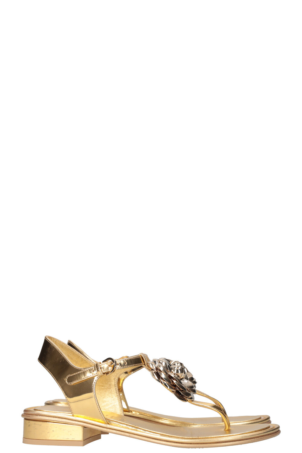 CHANEL Camellia Flats Gold