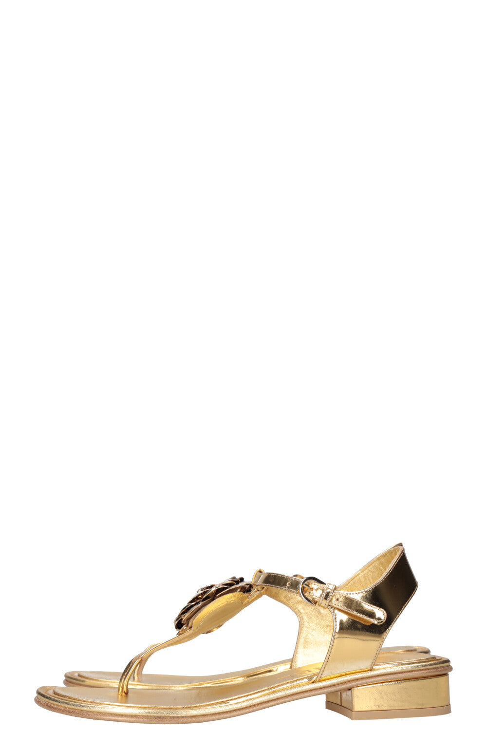 CHANEL Camellia Flats Gold