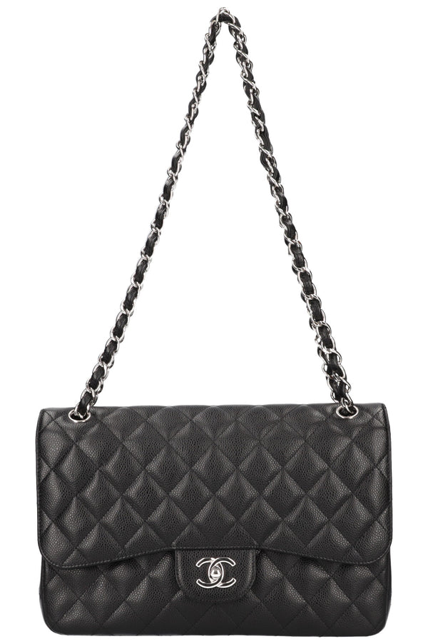 CHANEL Sac Double Rabat Caviar Grand Noir