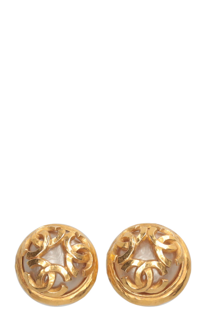 CHANEL Earclips CC Pearl Gold